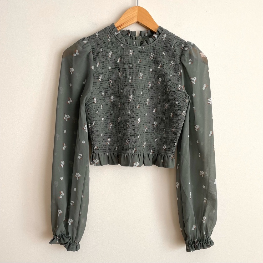 Aritzia Wilfred Tempest Floral Print Longsleeve Blouse Sage Green